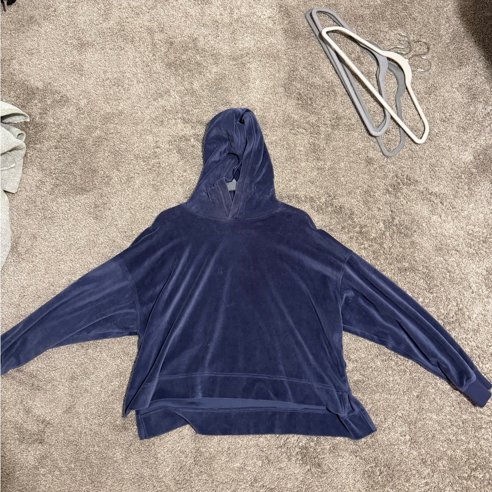 Navy Blue Velvet Hoodie